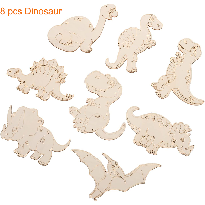 Art Craft Dinosaurs - 8/24 Parça Bitmemiş Ahşap Dinozor Hayvan